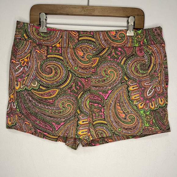 J Crew Boho Retro Hippie Paisley Patterned Women's Chino Shorts Size 12 - Picture 1 of 5